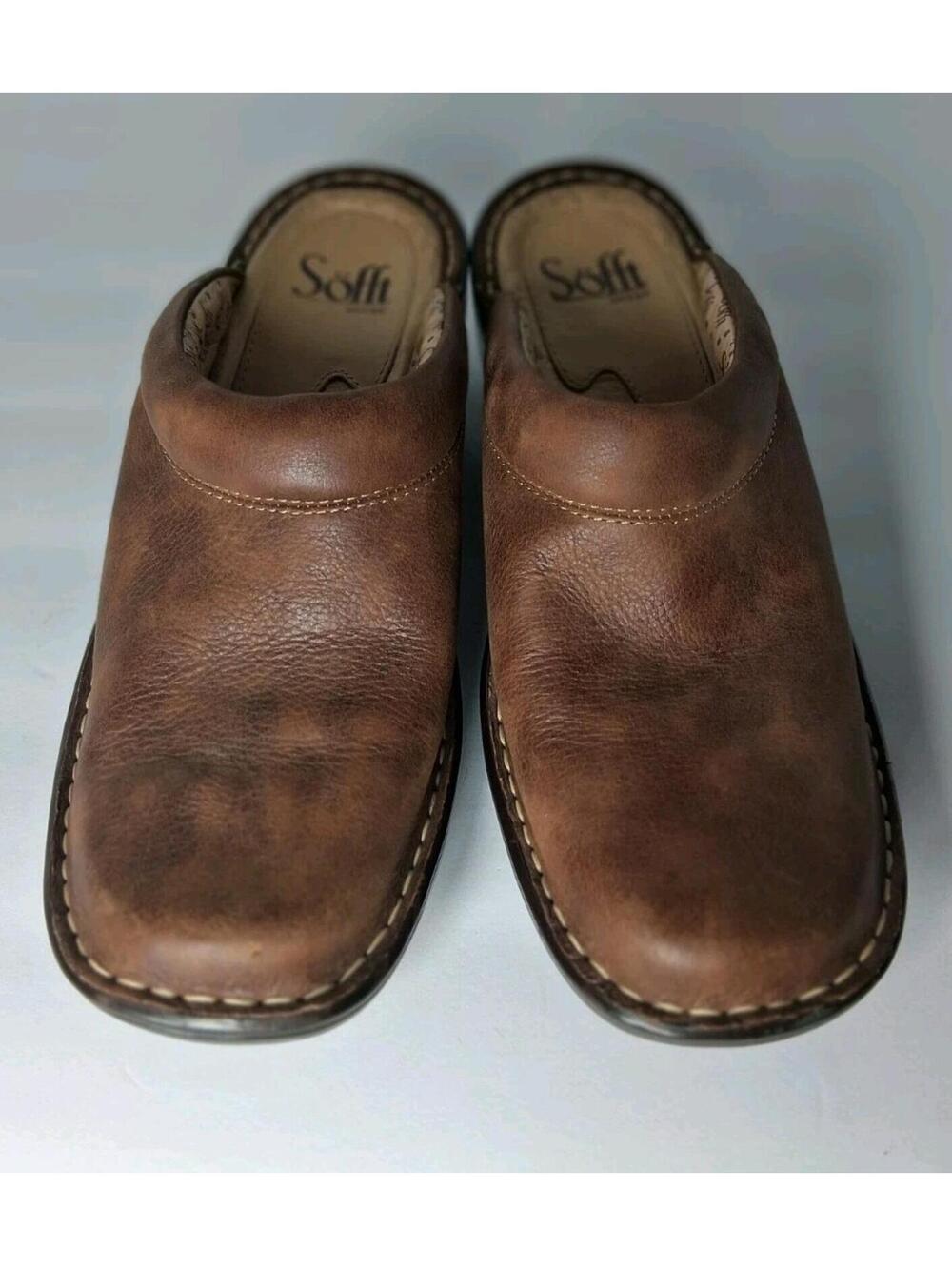 Sofft Brown Leather Clogs Mules Womens 7M Comfort Slip On Rustic Casual Chic